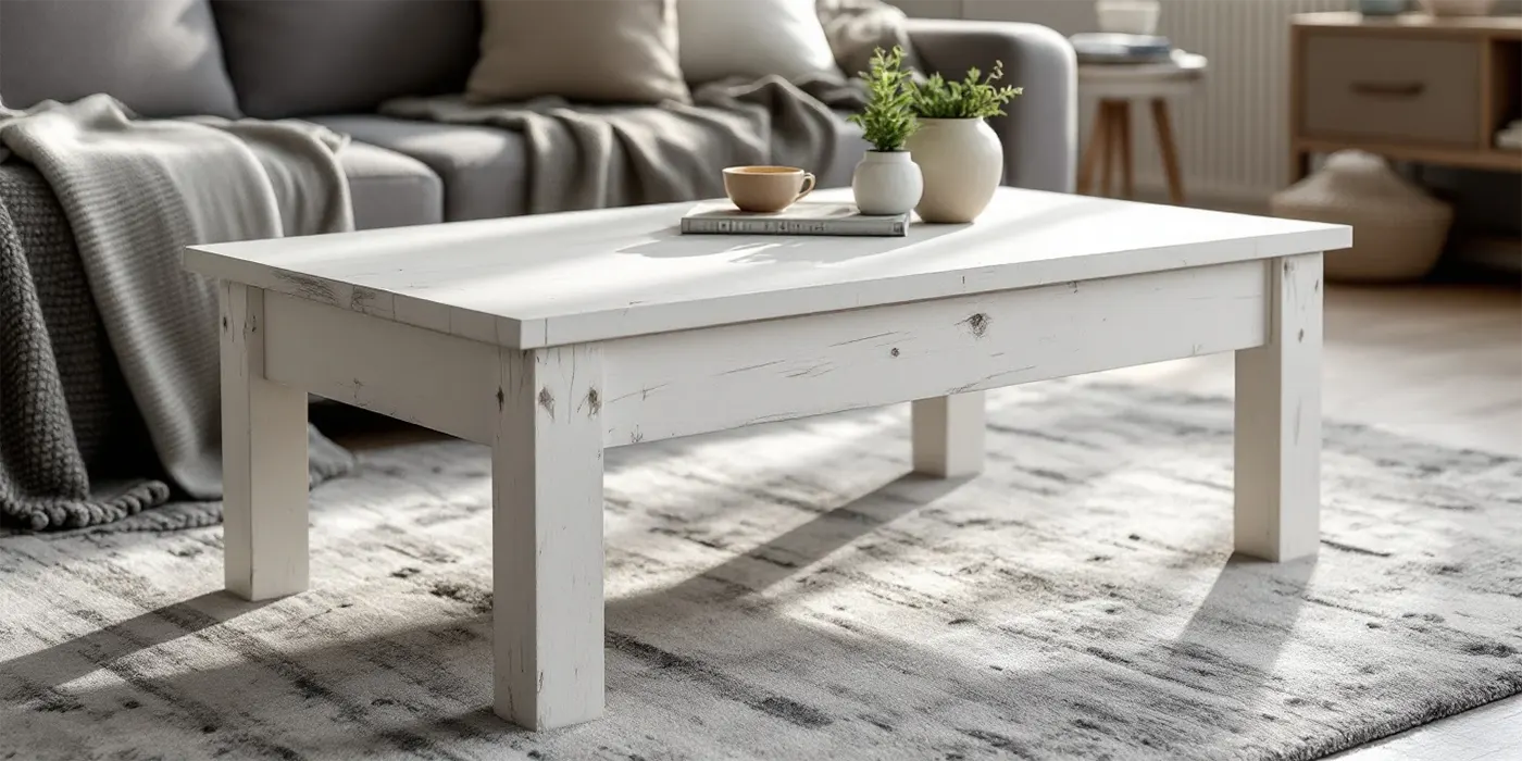Table basse peinte en blanc idéale pour décorer un salon