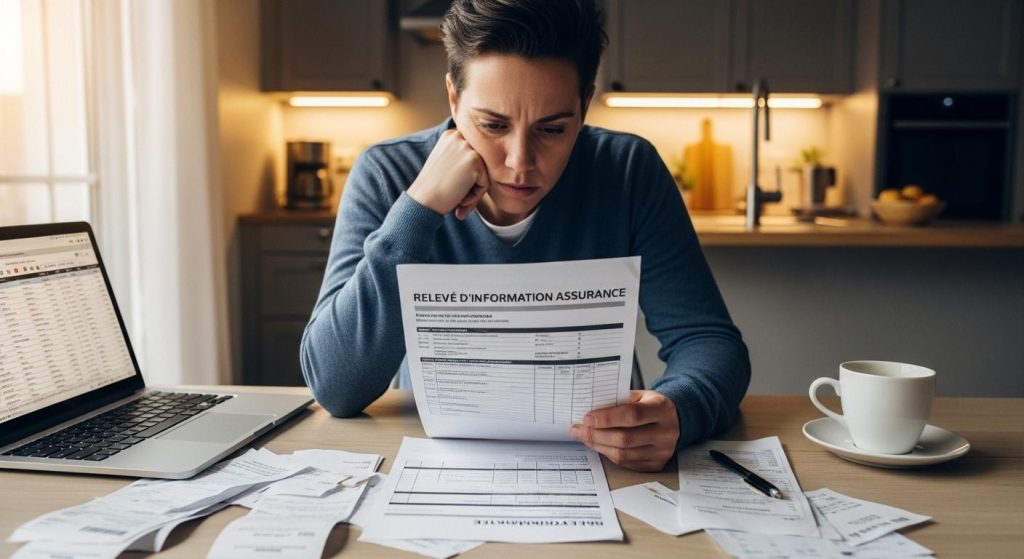 Femme avec un Relevé d’information de son assurance