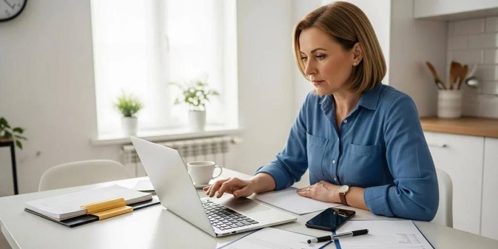 Une femme qui surveille son bulletin de salaire Cesu