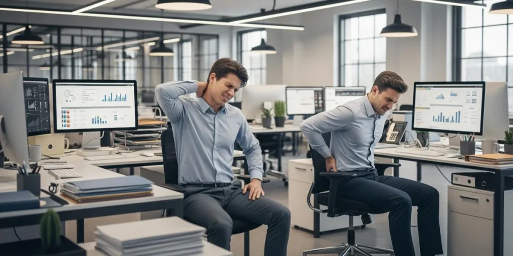 des salariés souffrent du dos à cause d'une mauvaise chaise de bureau