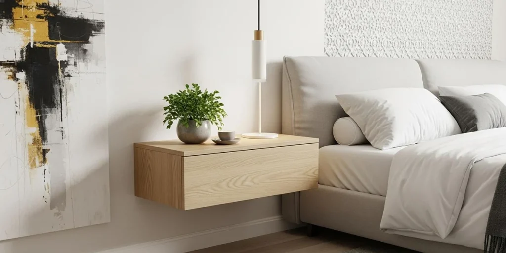 Une belle table de chevet suspendue dans une chambre design