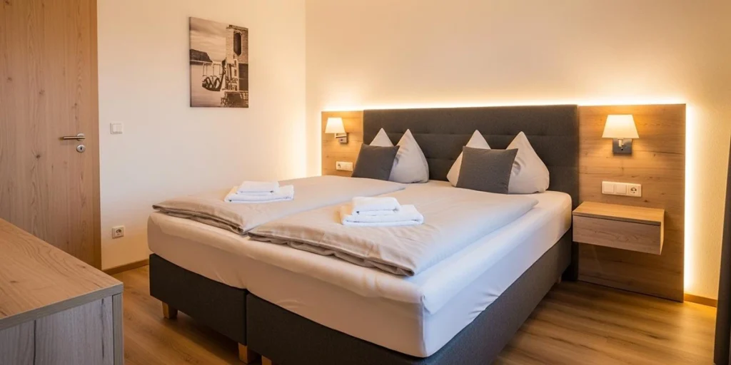 Une tête de lit 140 cm en bois dans une chambre sobre