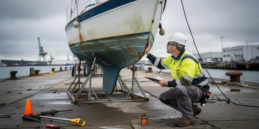 photo d'un technicien inspectant un voilier