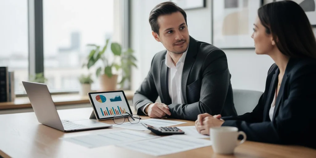 Un expert comptable discute avec sa cliente