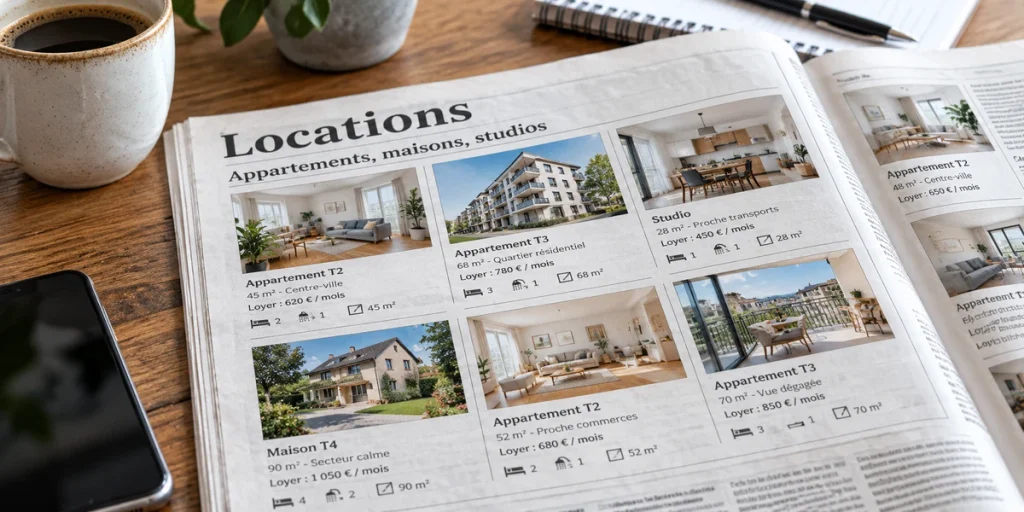 une page de journal avec des annonces de locations