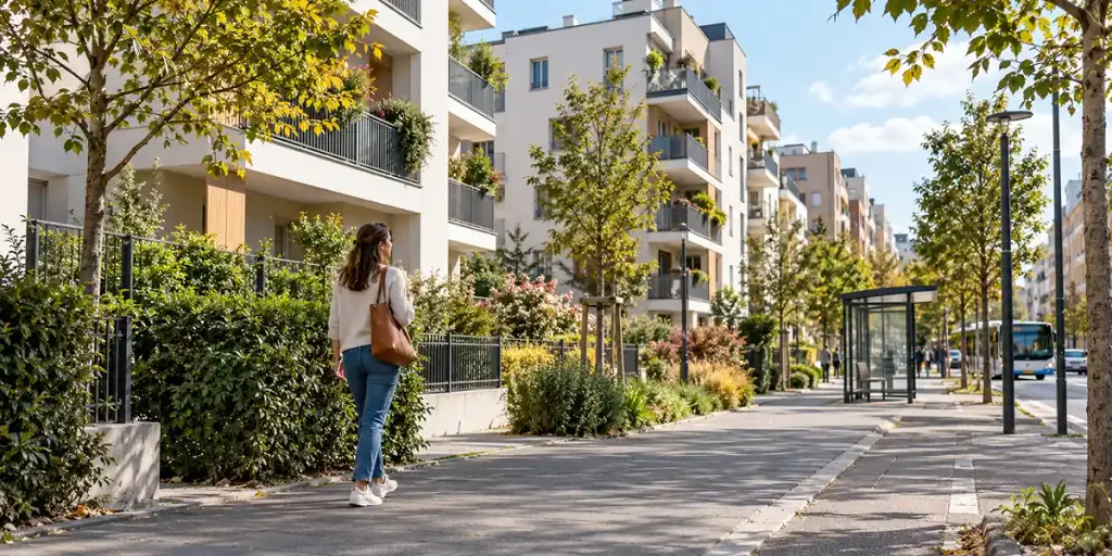 Photo d'une femme recherchant un logement dans un nouveau quartier