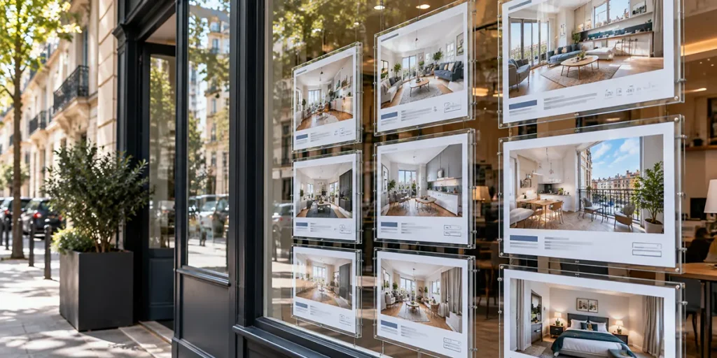 photo d'une vitrine d'agence immobilière
